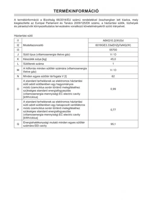 Amica A6KG10.2(W)Gd  Kombinált Tűzhely ( 55700)