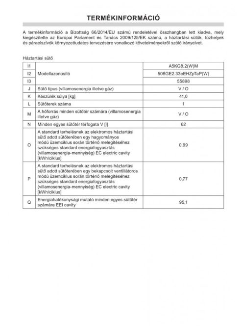 Amica 55898 ( 508Ge2.33Ehzptap(W)) Fehér Programórás , Multifunkciós Kombinált Tűzhely