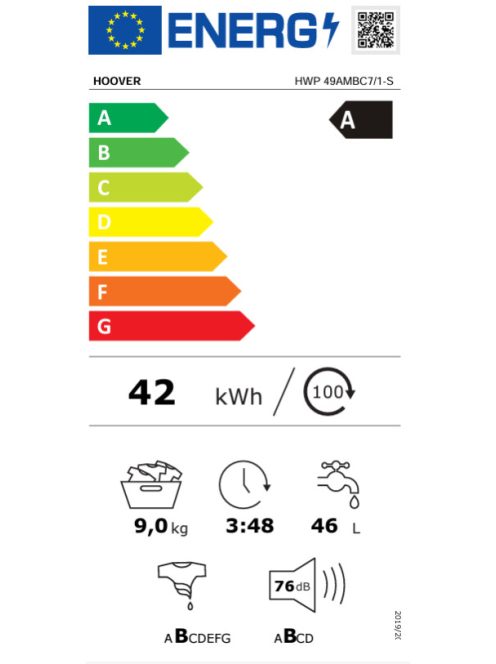 Hoover HWP 49AMBC7/1-S elöltöltős mosógép