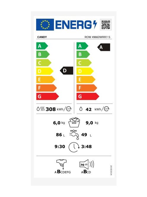 Candy ROW 4966DWRR7-S mosó-szárítógép