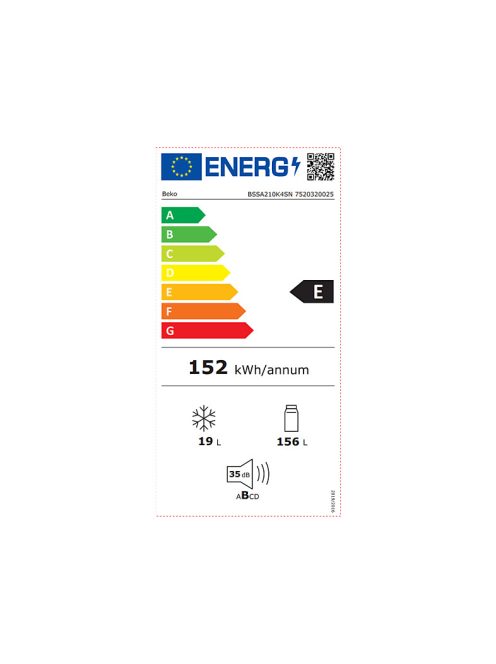 Beko BSSA210K4SN egyajtós beépíthető hűtő