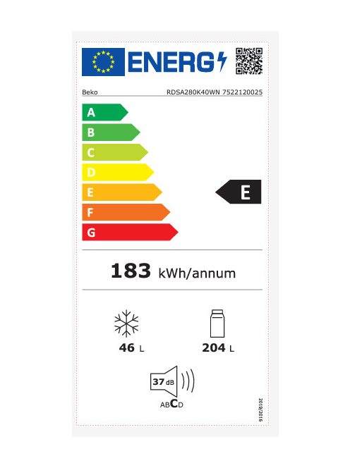 Beko RDSA280K40WN felülfagyasztós hűtő