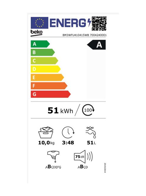 Beko BM3WFU410415WB elöltöltős mosógép