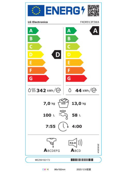 LG F4DR913P3WA mosó-szárítógép