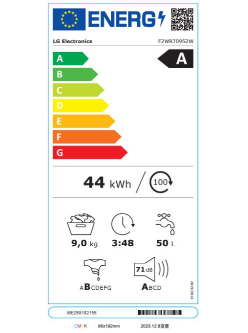 LG F2WR709S2W gőzmosógép